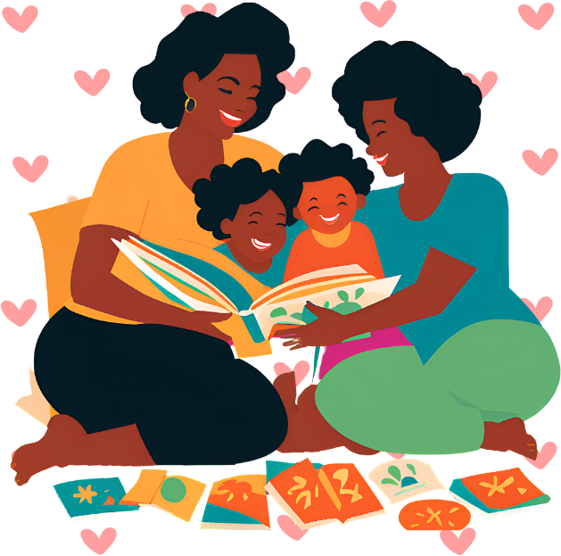 Lesbian moms reading to kids